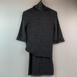 Top & midi skirt gray sweater set ribbed non itch acrylic knit turtle neck EUC